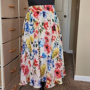 Midi Flowy Floral Skirt, Size S, Modest